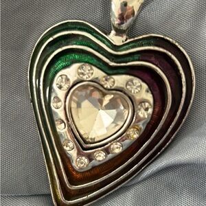 Heart Pendant Necklace with Multicolor Enamel and Rhinestones